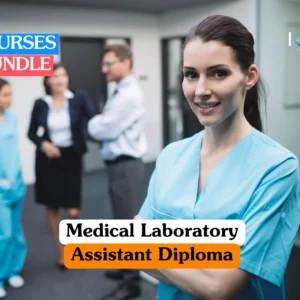 Theoretical healthcare and clinical science training banner featuring a smiling female medical professional in light blue scrubs standing in a modern clinic corridor, with colleagues blurred in the background.
