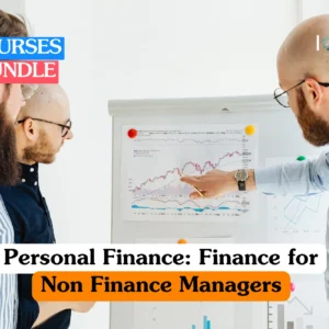 Theoretical financial management and investment strategy training banner featuring three male professionals in a bright office reviewing a complex stock market trend chart displayed on a whiteboard.