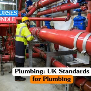 Professional trade training banner showing a plumber's hands using a wrench to adjust a copper pipe fitting under a kitchen sink, demonstrating technical skills and compliance with UK plumbing standards.