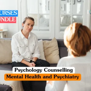 Theoretical behavioural health and clinical psychology training banner featuring a professional female counsellor in a white shirt attentively listening to a patient during a therapeutic session in a bright, modern office.