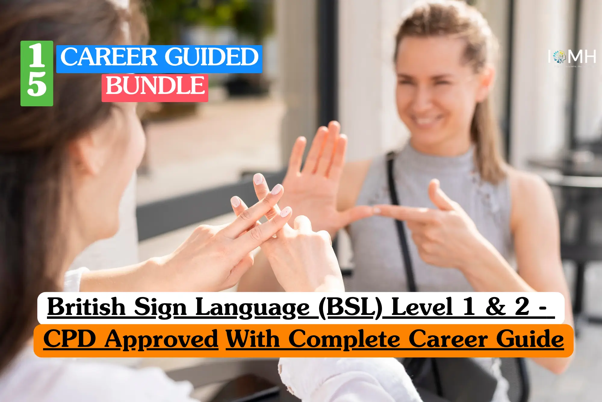 Theoretical linguistic and inclusive communication training banner featuring a diverse group of three young women sitting on a sofa, engaged in a conversation using British Sign Language (BSL).