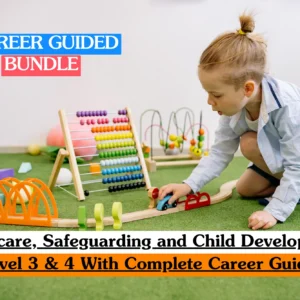 Theoretical early years and protective services training banner featuring a female professional educator sitting at a low table, smiling and engaging with two young children during a creative learning activity.