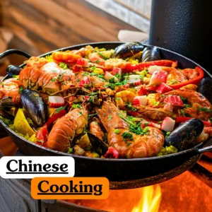 A vibrant seafood dish being prepared over an open flame to illustrate the theoretical principles of Chinese Cooking and traditional culinary techniques.