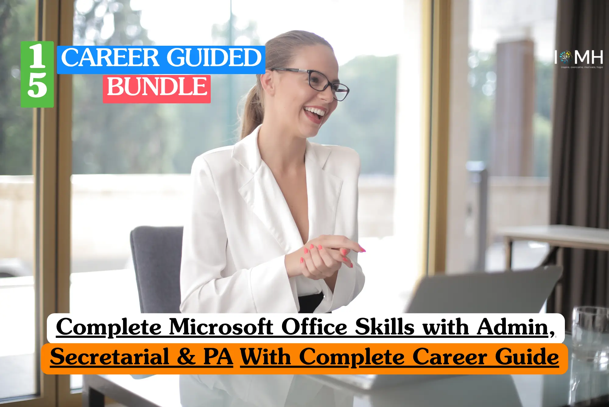 Theoretical business technology and executive support training banner featuring a diverse, professional group of three colleagues—two men and one woman—collaborating over a laptop in a bright, contemporary office.