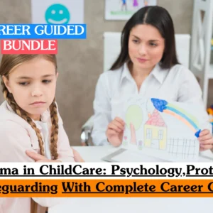 Theoretical child psychology and protective services training banner featuring a professional female child psychologist or practitioner in a warm, brightly lit office environment, smiling while taking analytical notes on a clipboard.