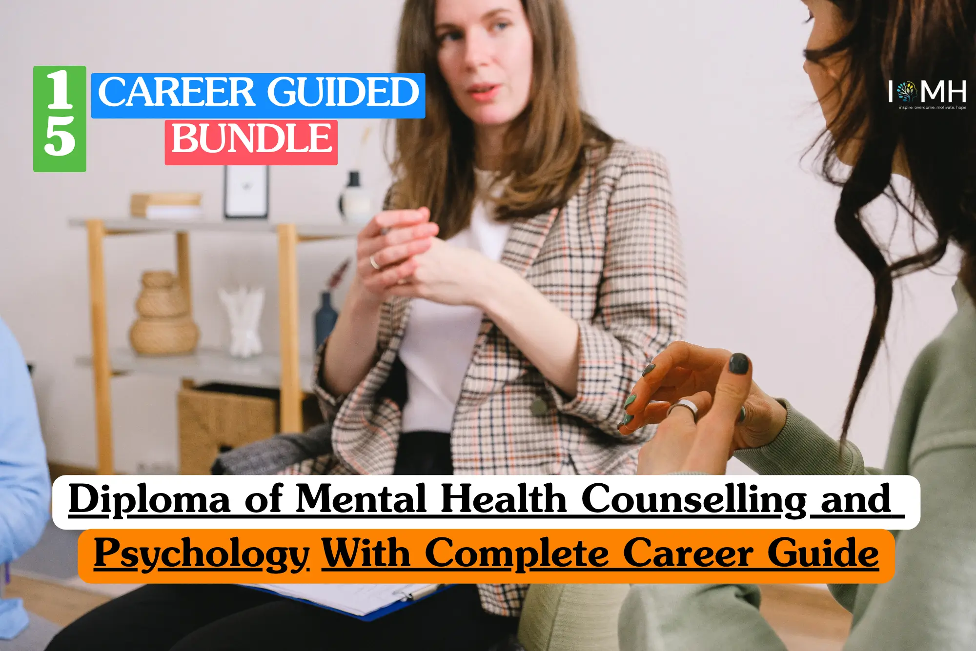 Theoretical psychological and clinical training banner featuring a female professional in a thoughtful pose, resting her chin on her hand while looking towards a digital tablet.