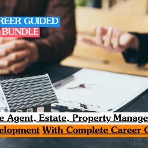 Theoretical real estate brokerage and asset management training banner featuring a close-up view of a professional miniature residential house model sitting on a sleek corporate desk.