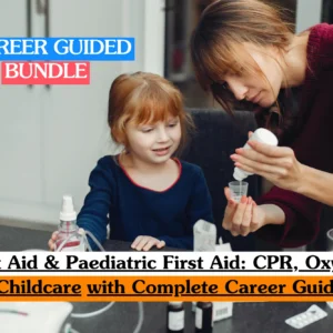 Theoretical emergency clinical care and childcare training banner featuring a top-down view of a modern, professional first aid training layout.