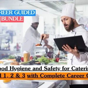 Theoretical hospitality compliance and culinary safety training banner featuring a clean, modern commercial kitchen environment where a professional female chef in white uniform is meticulously preparing a salad.