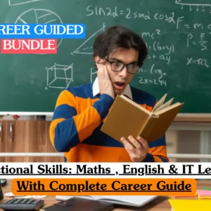Theoretical vocational skills training banner featuring a top-down view of a workspace with a laptop, an open notebook with handwritten notes, a pen, and a smartphone.
