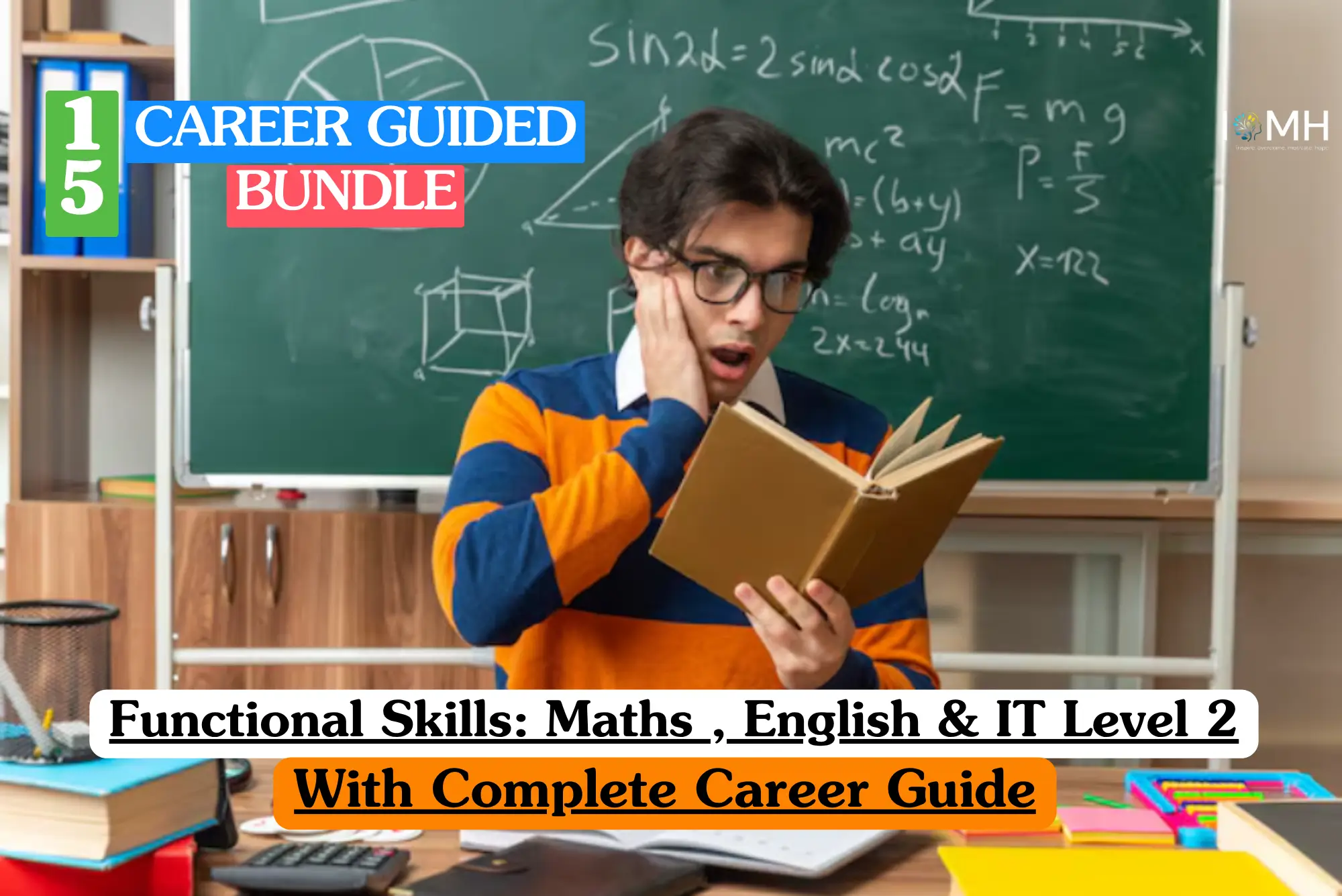 Theoretical vocational skills training banner featuring a top-down view of a workspace with a laptop, an open notebook with handwritten notes, a pen, and a smartphone.