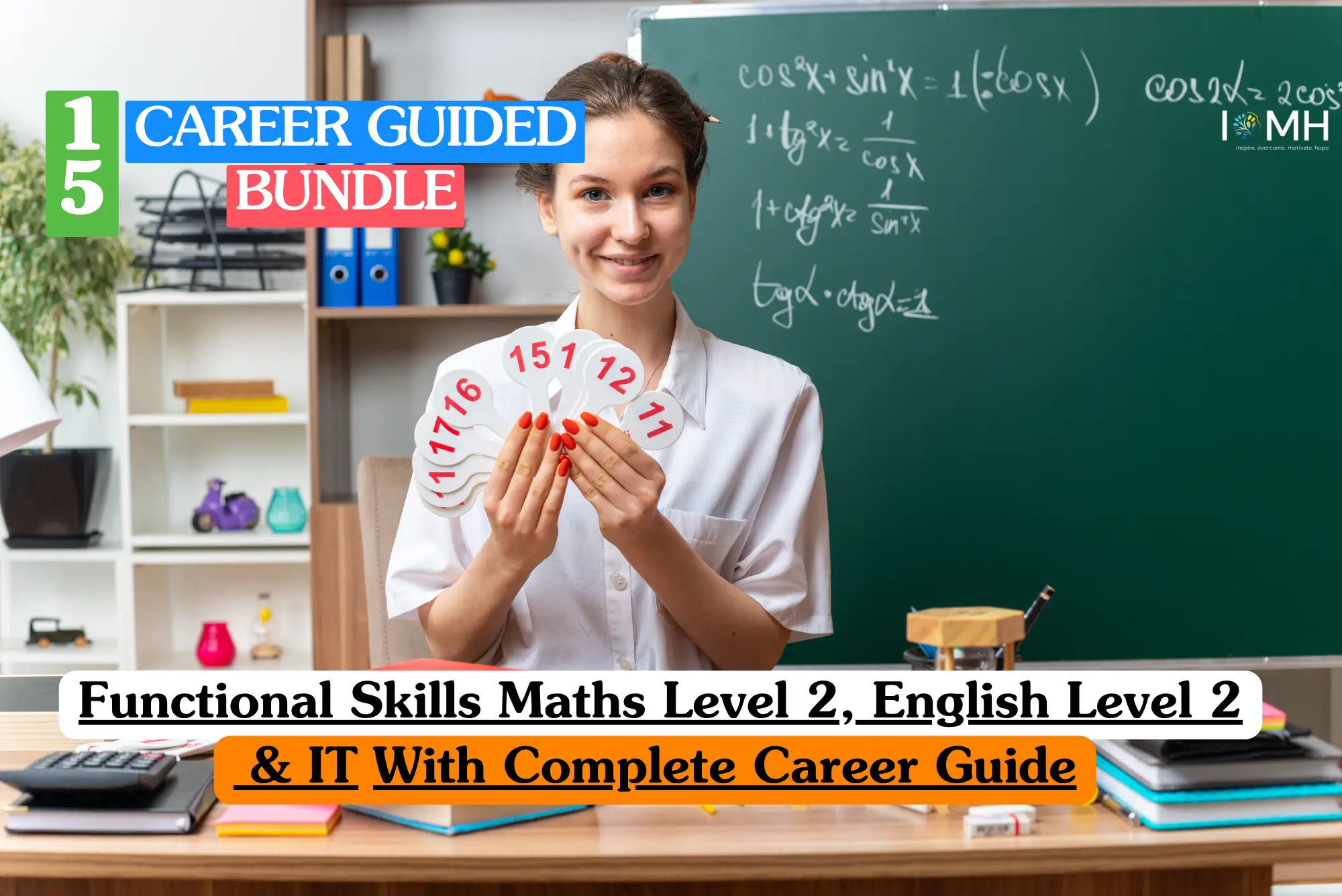 Theoretical academic and digital literacy training banner featuring a smiling young female educator or student holding up a set of white numbered fans in front of a green chalkboard.