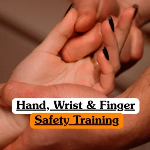 Theoretical occupational health and manual handling training banner featuring a close-up of a person's hands being carefully examined or massaged, representing the study of hand anatomy, repetitive strain injury (RSI) prevention, ergonomic workstation setup, and the proper use of personal protective equipment (PPE) to avoid workplace injuries.