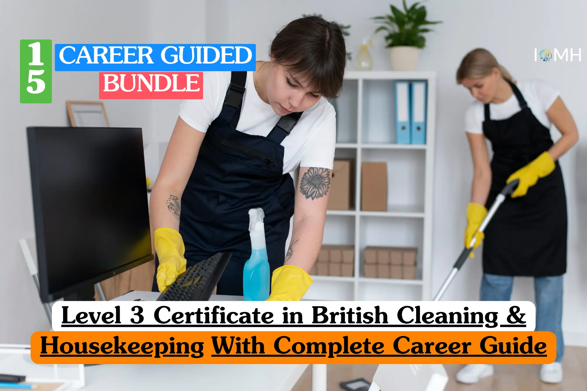 Theoretical facilities management and commercial hospitality training banner featuring a pristine, high-end hotel suite or modern residential living room with polished wood surfaces, immaculate furniture, and crisp neutral-toned decor.