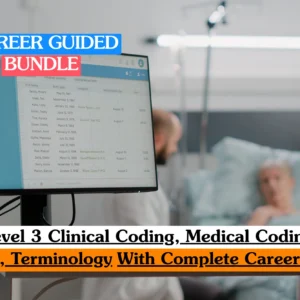 Theoretical health informatics and healthcare administration training banner featuring a focused professional woman sitting at a modern workstation, dual-monitoring complex alphanumeric healthcare data and medical charts.