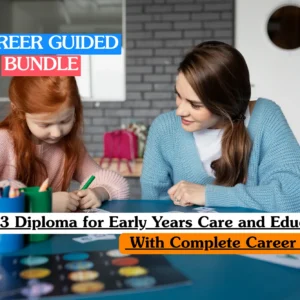 Theoretical early childhood education and development training banner featuring a female educator in a blue sweater smiling while observing a young girl with red hair coloring at a desk.