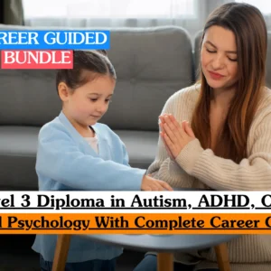 Theoretical child development and neurodevelopmental support training banner featuring a professional female child psychologist or specialist educator with long brown hair, wearing a beige knit sweater, sitting on the floor next to a grey sofa. She is smiling warmly while demonstrating a hand-clapping pattern or therapeutic game at a small table.