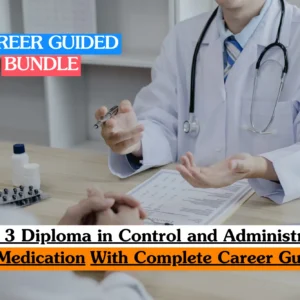 Theoretical pharmacology and clinical compliance training banner featuring a professional female healthcare practitioner or pharmacist carefully selecting and organizing prescription medication boxes from a clean, well-lit pharmacy dispensing shelf.