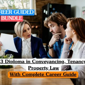 Theoretical legal and real estate training banner featuring a diverse pair of property professionals or solicitors standing in front of a modern glass-fronted commercial building.