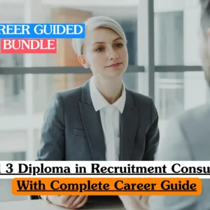 Theoretical human resources and corporate talent acquisition training banner featuring a professional woman sitting in a sleek corporate office, confidently working on a laptop while smiling.