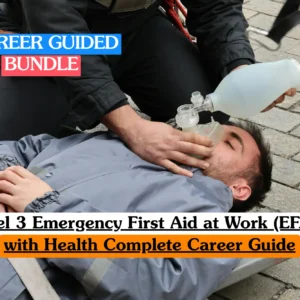 Theoretical workplace safety and clinical intervention training banner featuring a top-down view of a modern first aid training environment.