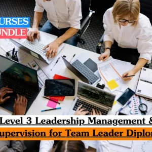 Theoretical business leadership and organizational management training banner featuring a high-angle view of a diverse team of five professionals collaborating around a large white desk.