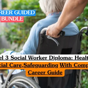 Theoretical community welfare and clinical care training banner focusing on a close-up, over-the-shoulder perspective of a dedicated social care worker or support practitioner in casual denim attire pushing an elderly or disabled individual seated in a wheelchair outdoors.