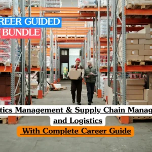 Theoretical global trade and operations training banner featuring a large container ship being loaded at a high-tech automated port terminal.