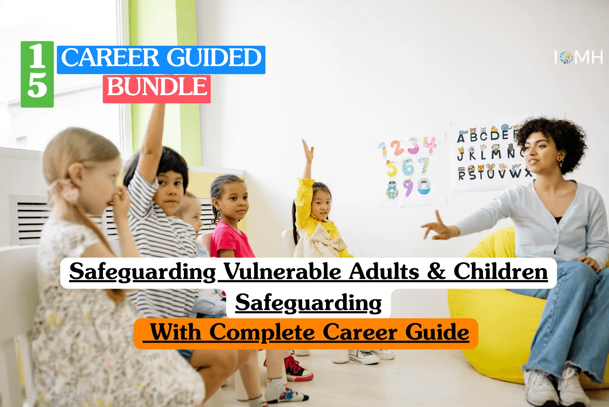 Theoretical social care and protection training banner featuring a diverse group of children in a bright, safe classroom environment.