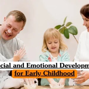 Theoretical early childhood development banner featuring a female educator or caregiver sitting on the floor, warmly engaging with a young child who is holding a stuffed animal.