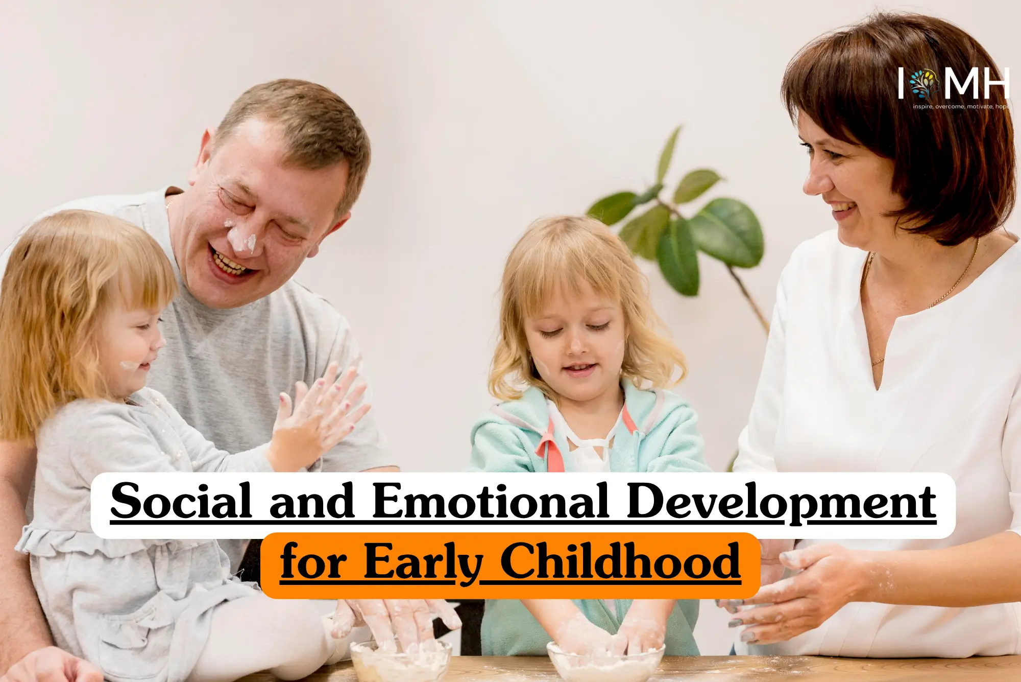Theoretical early childhood development banner featuring a female educator or caregiver sitting on the floor, warmly engaging with a young child who is holding a stuffed animal.