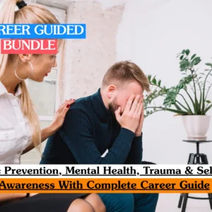 Theoretical mental health crisis intervention training banner featuring a female practitioner in a compassionate, professional pose, holding a tablet in a modern office environment.