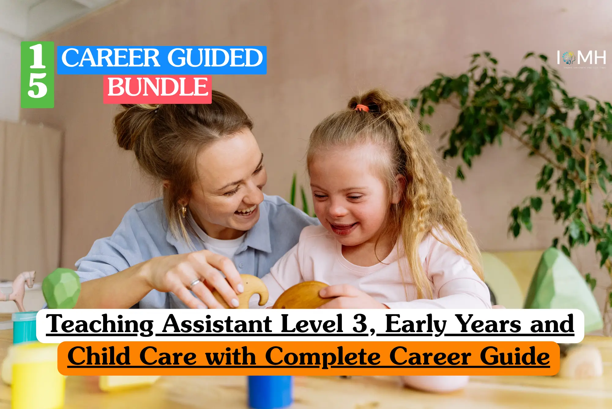 Theoretical education and primary care training banner featuring a smiling professional female teaching assistant or early years educator interacting warmly with a young boy at a classroom desk.