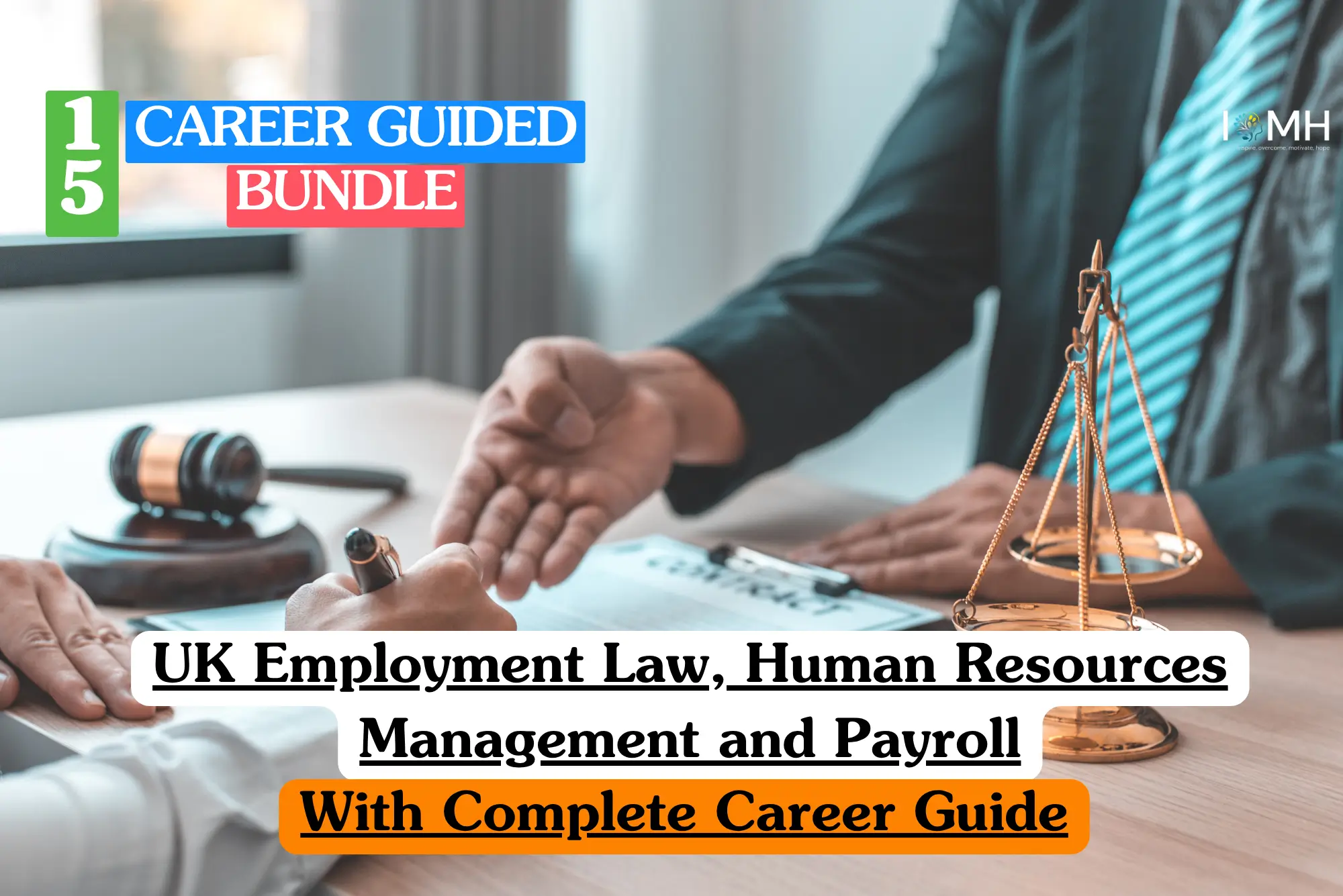 Theoretical human resources and legal compliance training banner featuring a top-down view of a professional's desk.