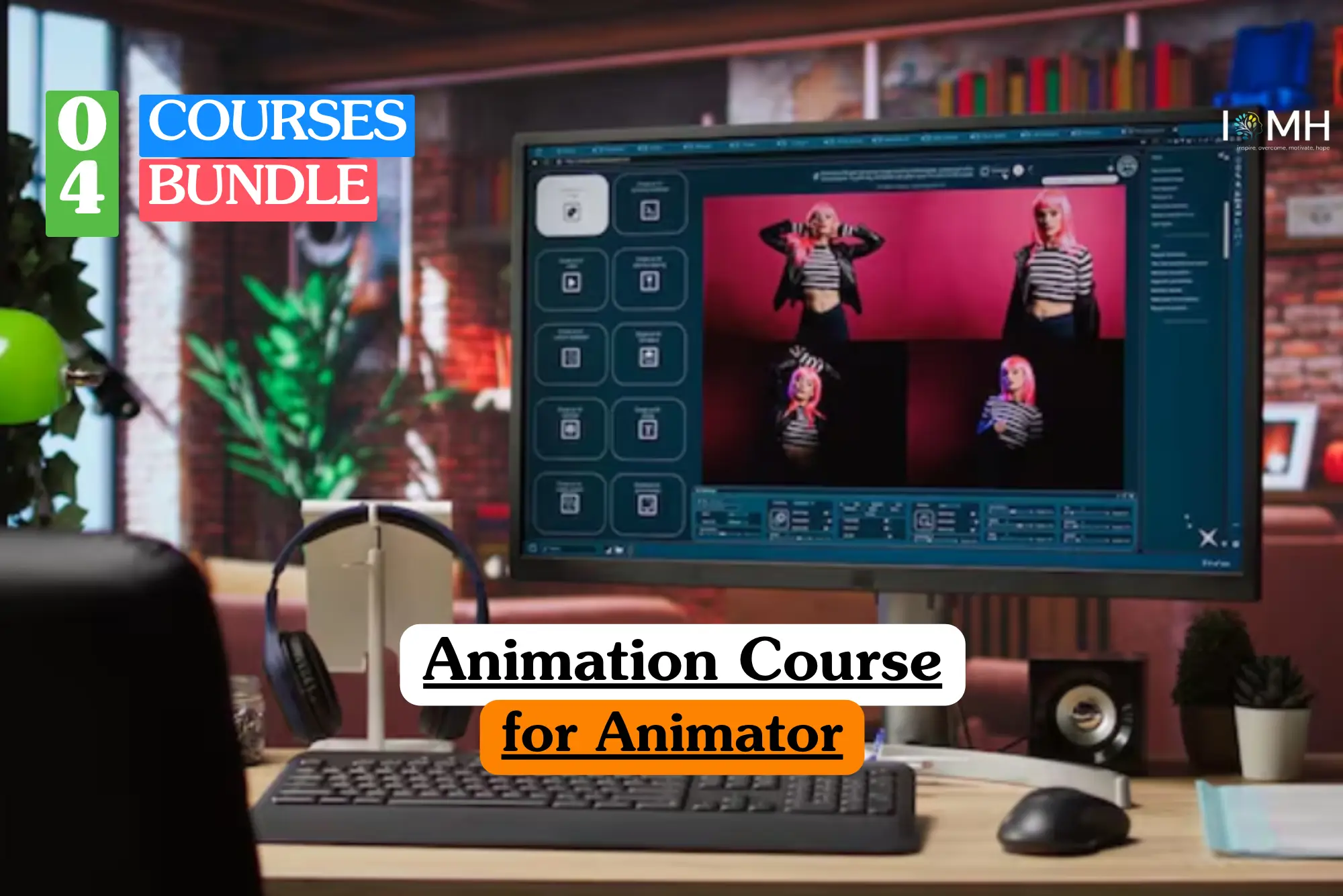 Animation Course for Animator bundle course image highlighting professional digital illustration, video rendering, and motion graphics design.
