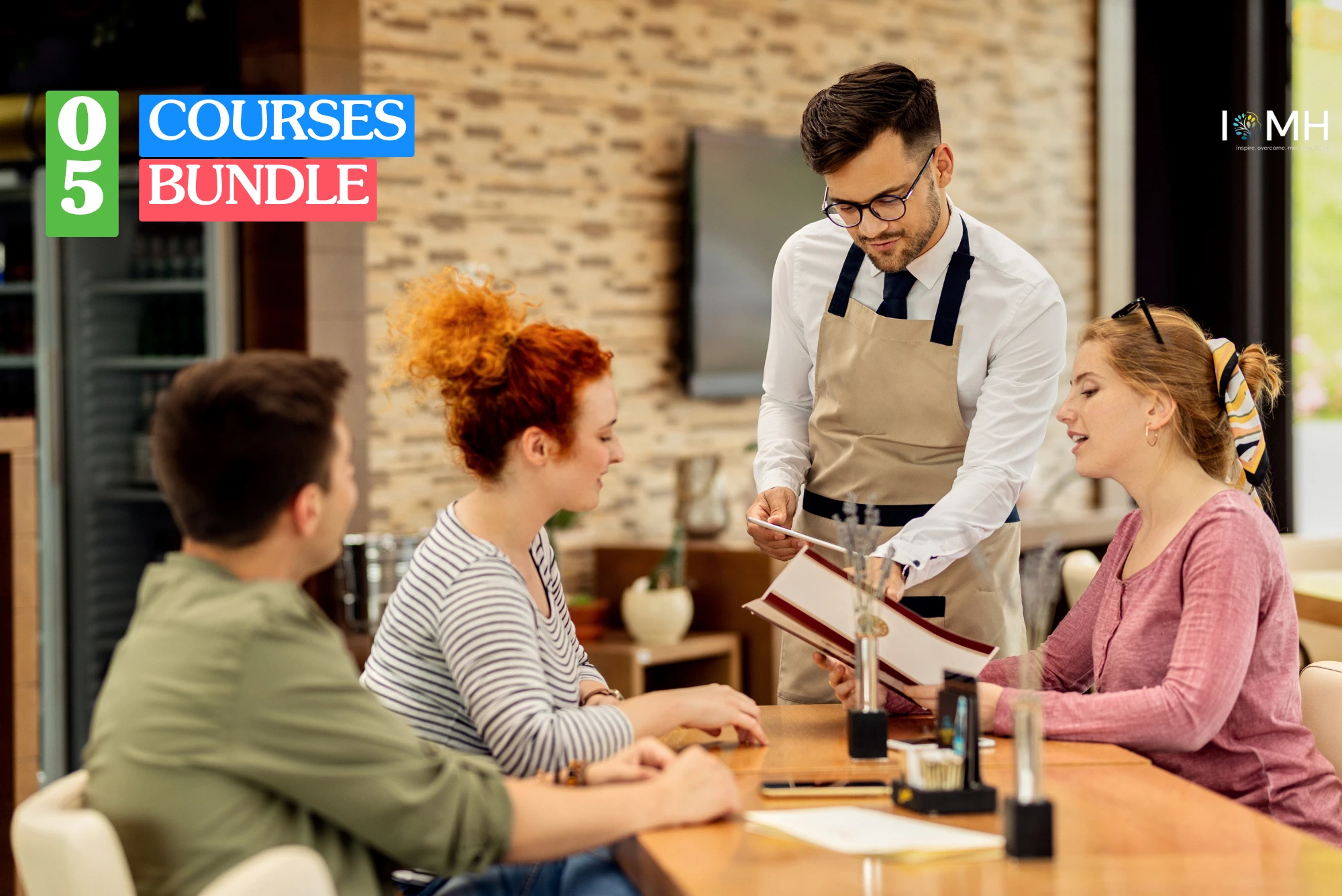 Theoretical food service operations and hospitality management training banner featuring a clean, rustic wooden dining table elegantly set with fresh culinary ingredients and fine dining components.