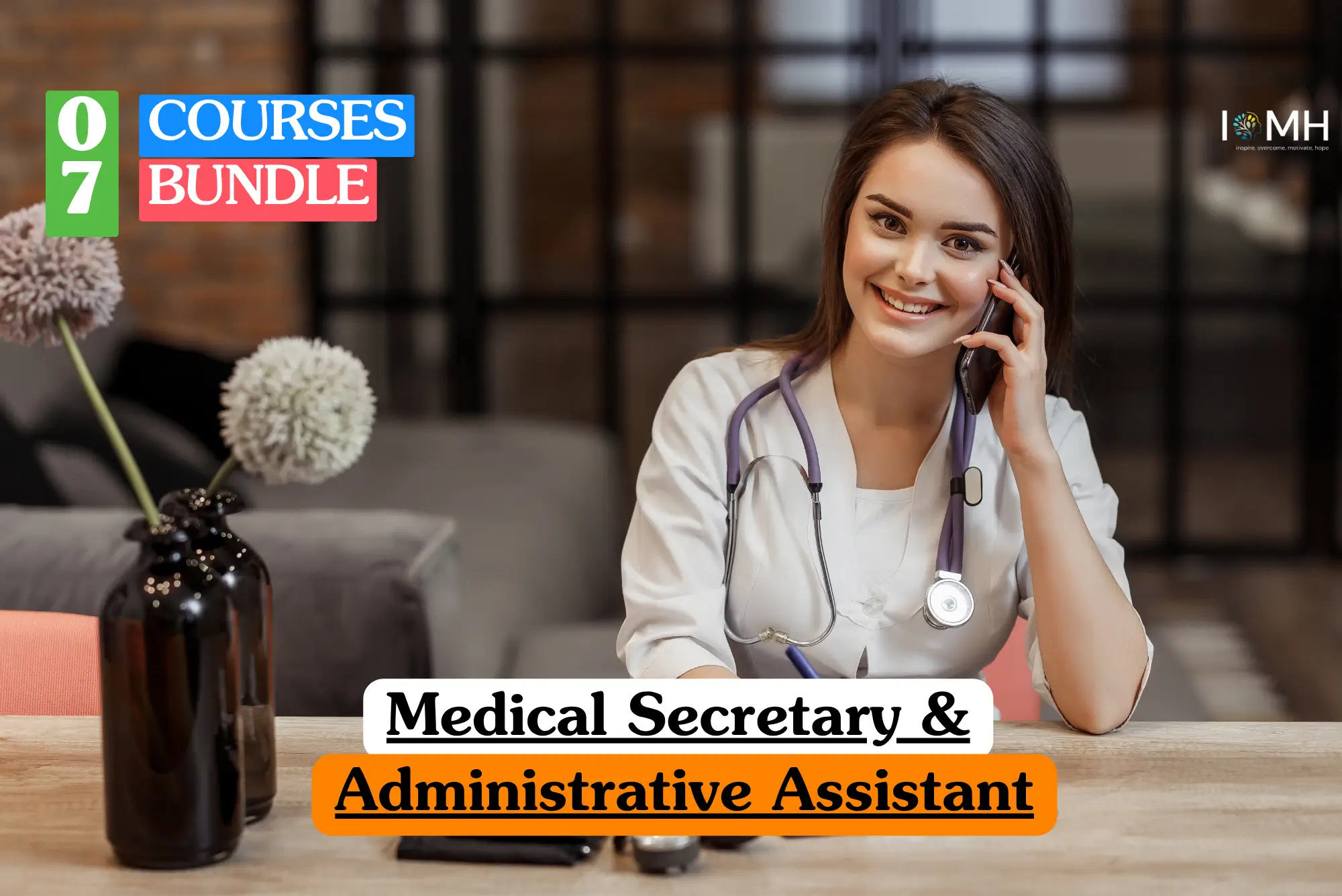 Medical Secretary & Administrative Assistant bundle course image showing medical receptionist training and clinical office administration.