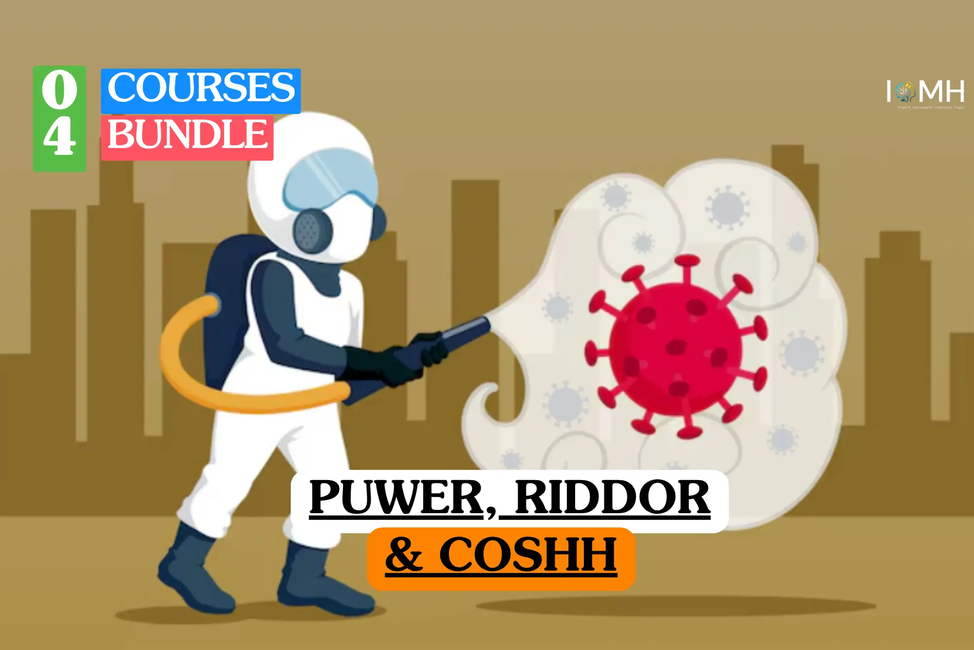 PUWER, RIDDOR & COSHH health and safety training bundle course image showing hazardous material decontamination.