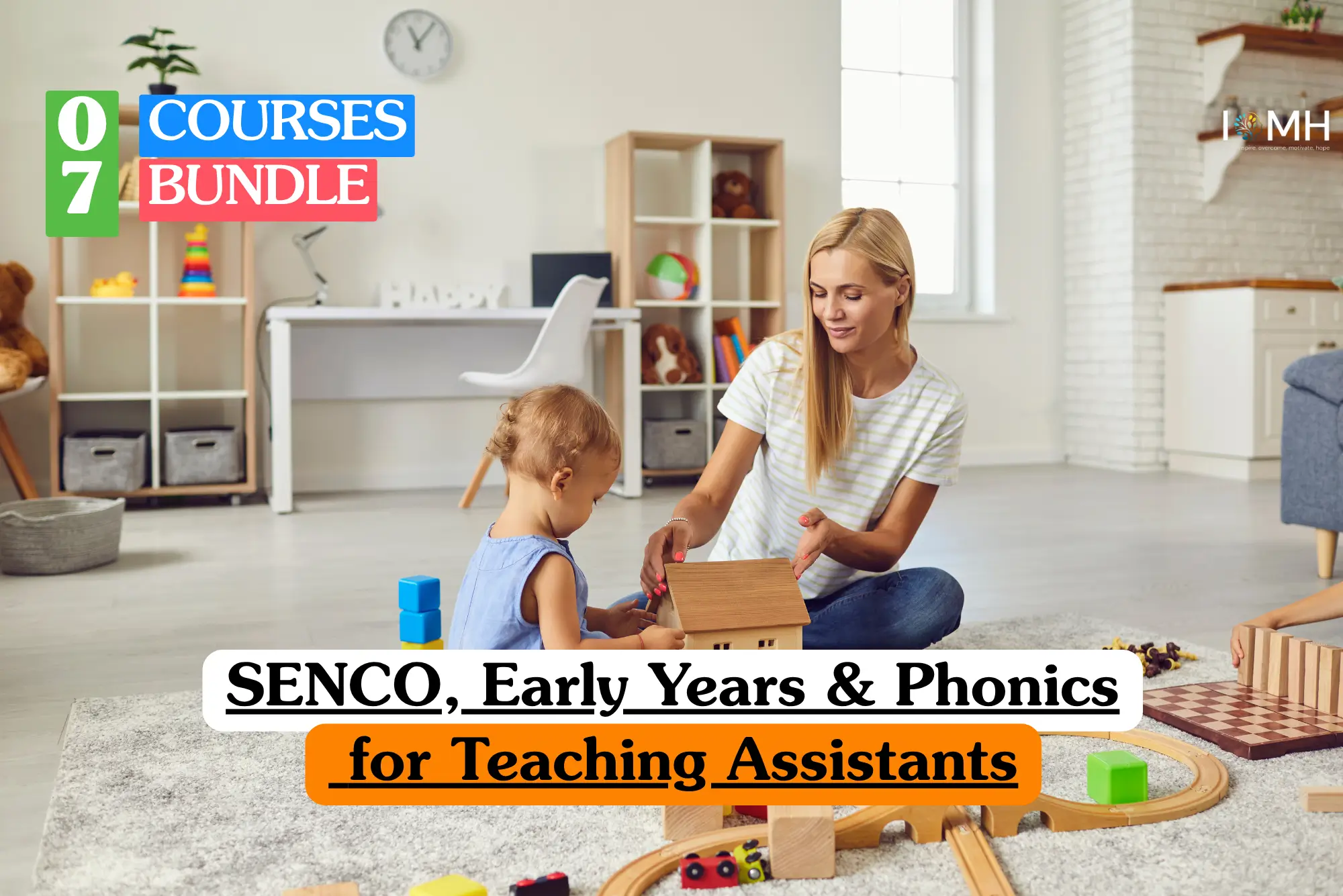 SENCO, Early Years & Phonics for Teaching Assistants course image showing interactive play-based learning in a nursery school environment.