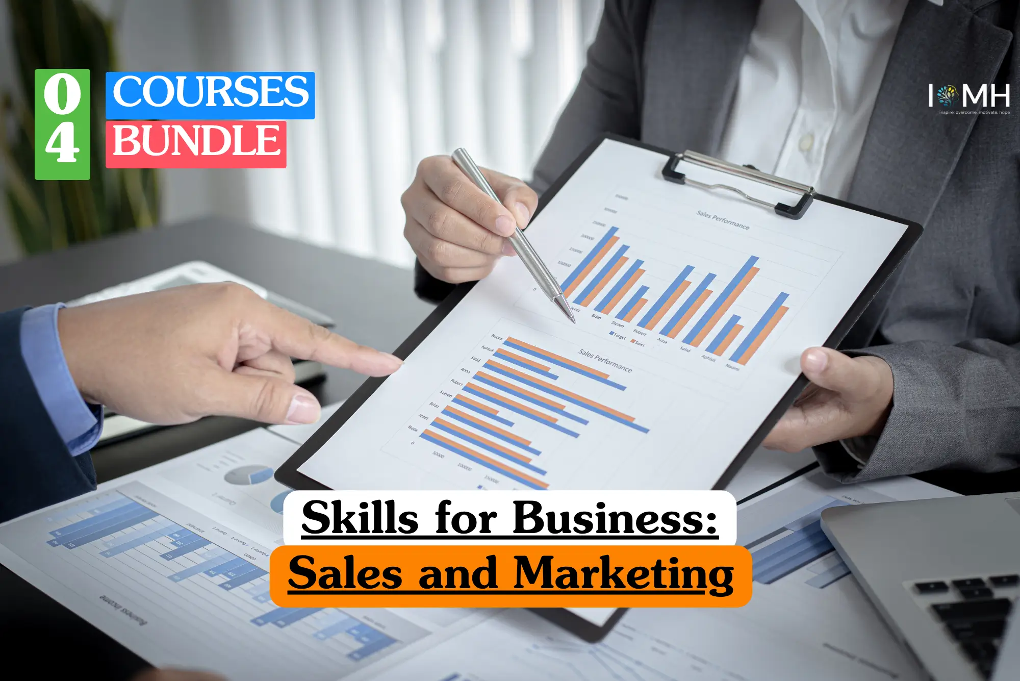 Skills for Business Sales and Marketing bundle course image highlighting corporate commercial strategy and modern business management skills.