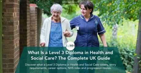 Level 3 Diploma in Health and Social Care UK – care worker supporting an elderly woman in a care home setting.
